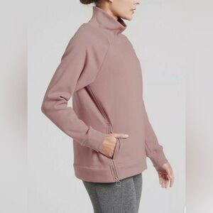 ATHLETA WOMEN'S DOGWOOD MAUVE SIDE ZIP FUNNEL NECK COZY CARMA SWEATSHIRT Sz S.